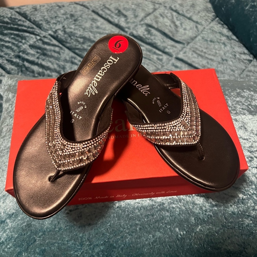 TOSCANELLA women black silver sandals /size 6